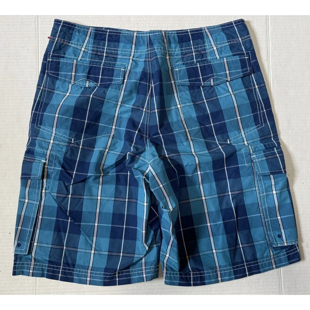 LL BEAN -‎ Men's Blue Plaid Hybrid Swim Trunk Boardshorts Shorts - Size 30x10